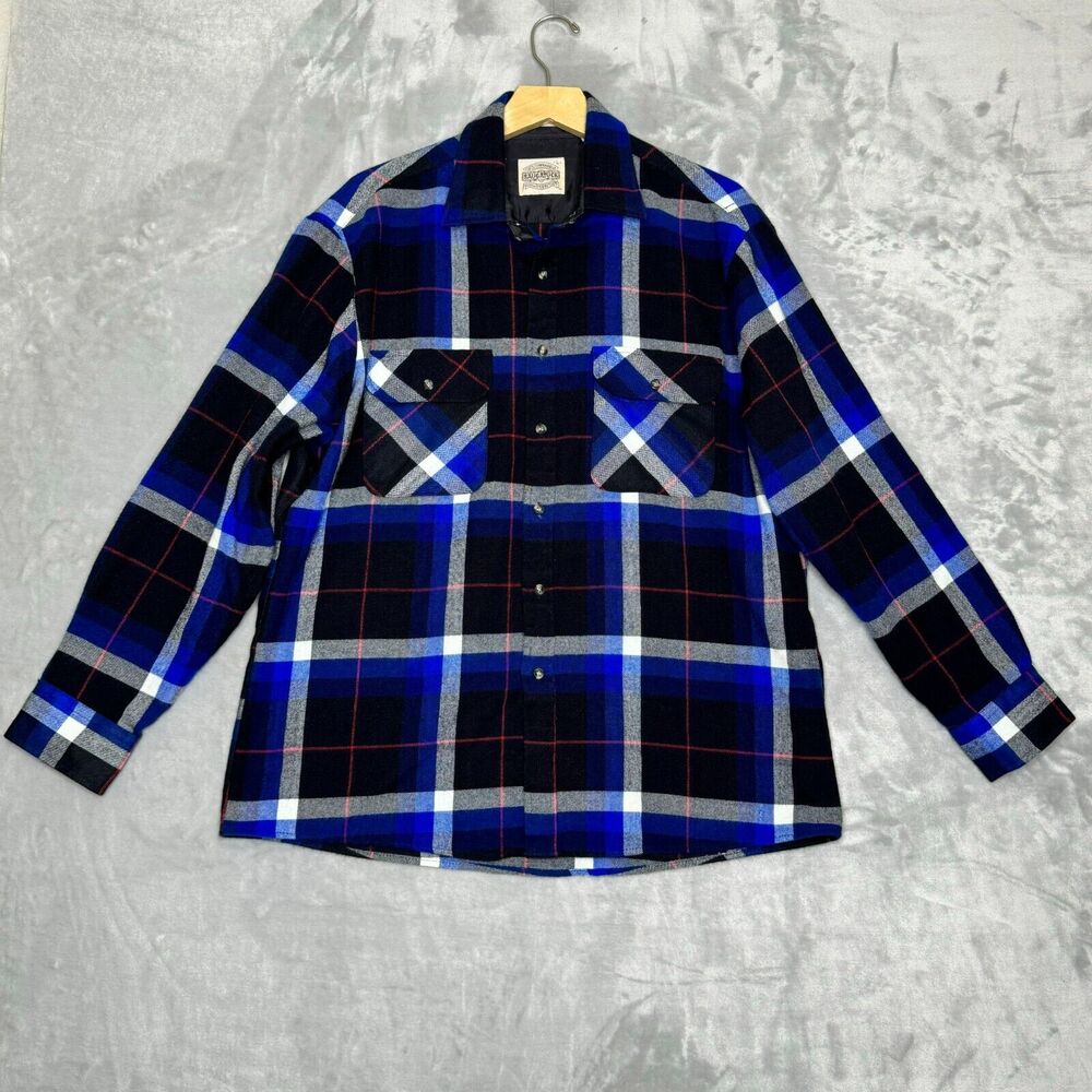 Vintage Dry Goods Saucatuck Co Flannel Shirt Mens Large Black Blue Outdoor